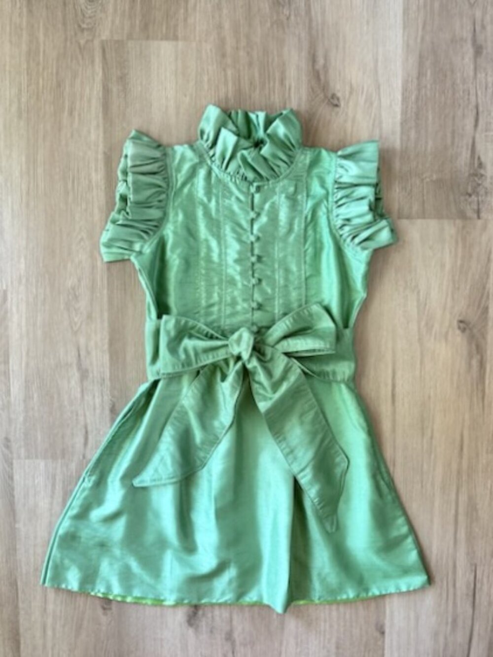 Sue Sartor Green Silk Ruffle Cocktail Dress S